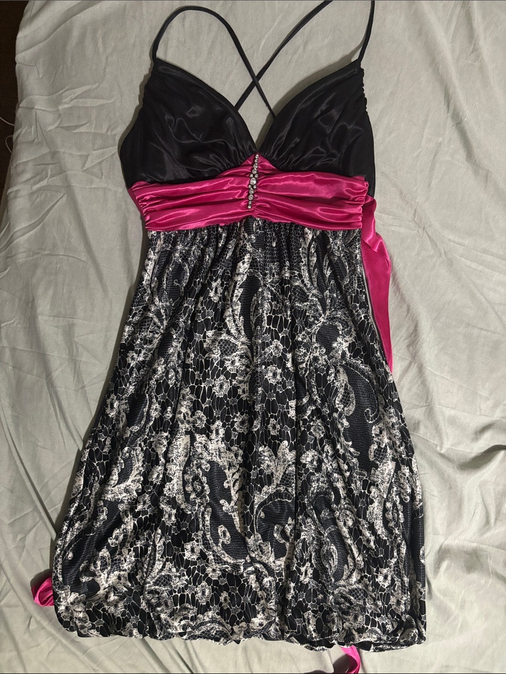 B. Smart Black & Fuchsia Floral Lace Midi Dress- unknown size possible XS